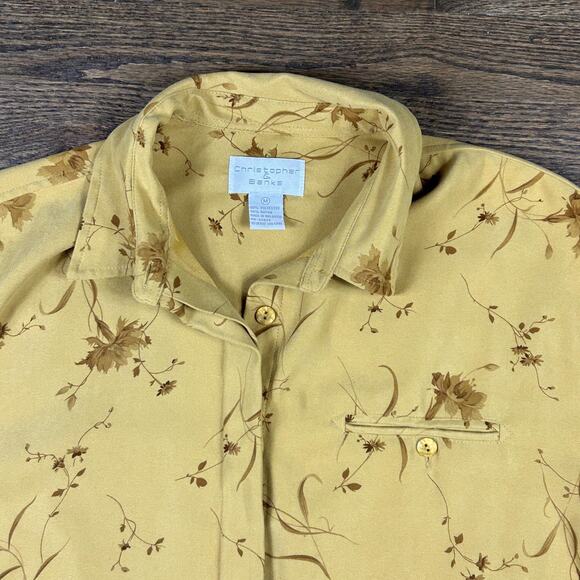Vtg Christopher & Banks Shirt Womens Med Yellow Floral Button Up Long Sleeve Top - Picture 3 of 8